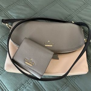 Kate spade, gray beige crossbody bag with matching wallet. Great used condition.